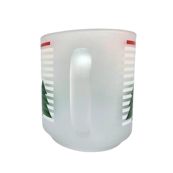 Christmas Tree Frosted Striped Mugs Luminarc Macy's Exclusive Set 4 w/Box 10oz - Picture 7 of 10